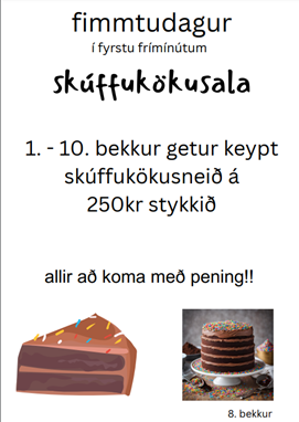 Skúffukökusala fimmtudaginn 21. mars fyrir 1. - 10. bekk