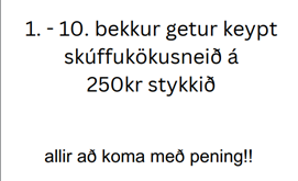 Skúffukökusala fimmtudaginn 21. mars fyrir 1. - 10. bekk